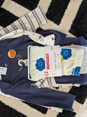 Huggies Baby Super Soft Pants & Cartier's Navy Bodysuit Set - Blue & White-18M